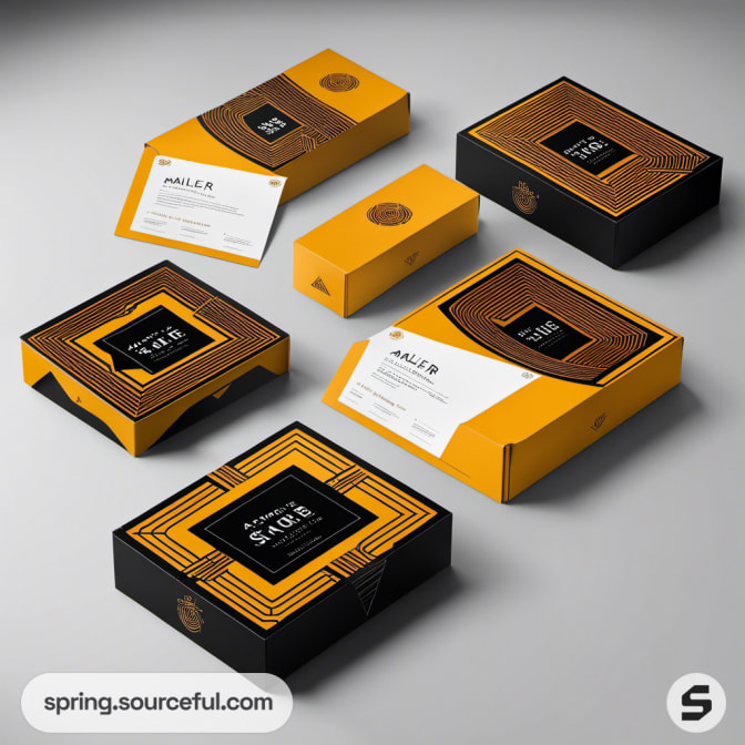 Black and yellow boxes with bold patterns and labels.