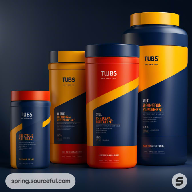 Four cylindrical tubs with bold diagonal stripes in red, yellow, and blue.
