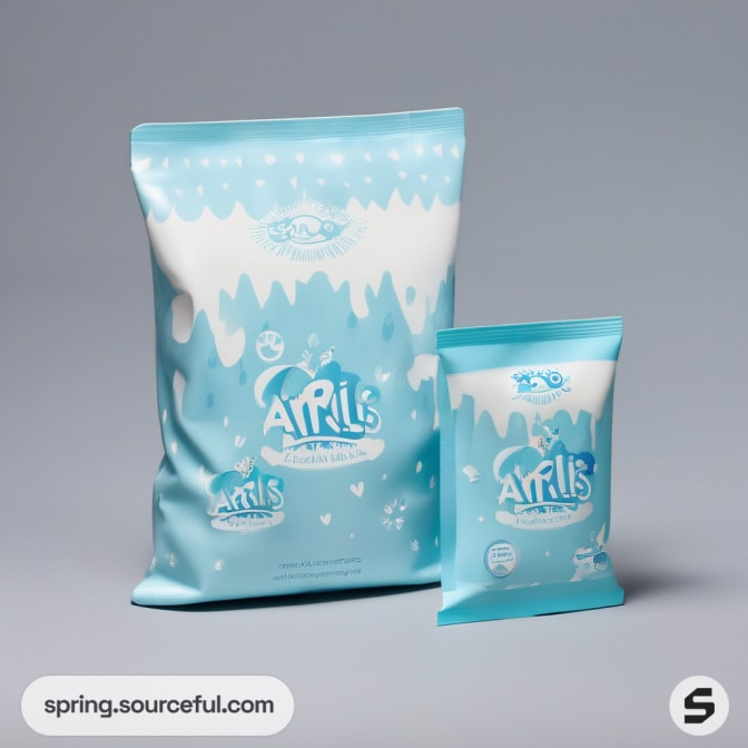 Two blue pouches with white accents, large and small on grey background