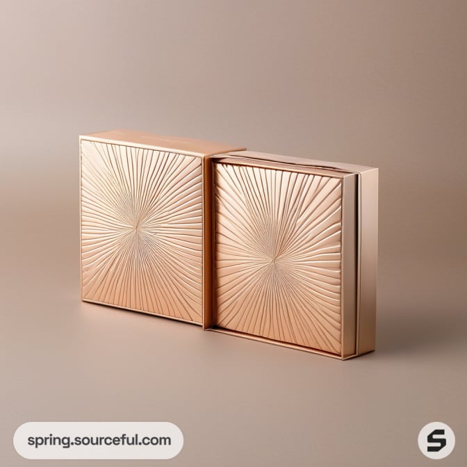 Elegant rose gold textured twin box on a neutral background.