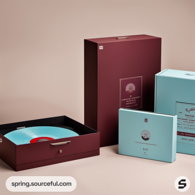 Elegant record box with a drawer and blue record.