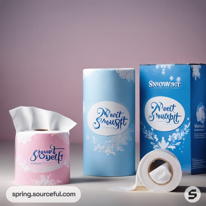 Pink and blue tissue rolls with floral packaging.