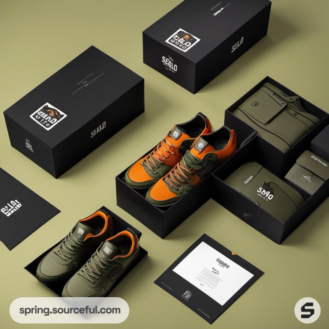 Orange and black sneakers in dark boxes