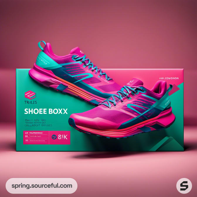 Bright pink sneaker on a matching thematic box with design details.