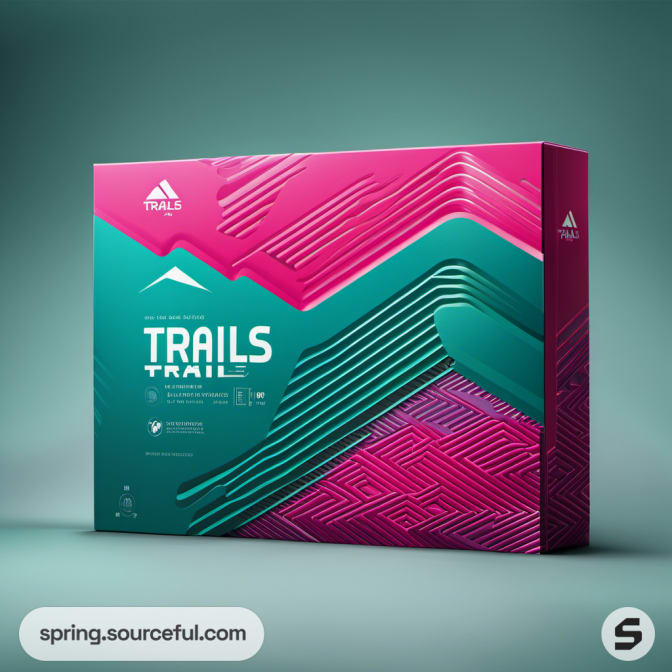 Pink and teal geometric design on a large shoe box.