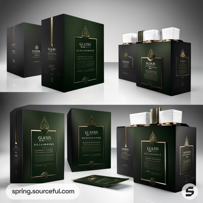 Green multi-box set with accessories for glassware