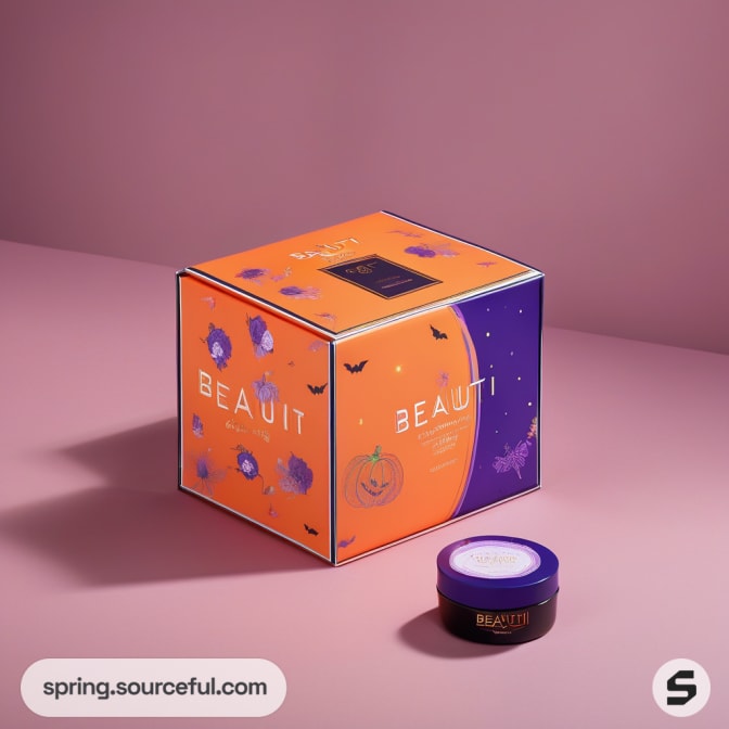 Orange and purple box with Halloween-themed imagery and a small jar.