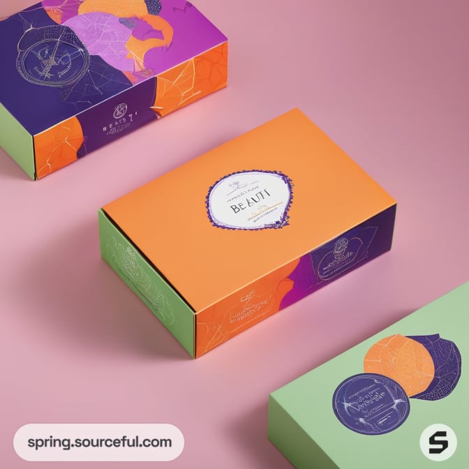 Orange and green Halloween-themed box with abstract design.