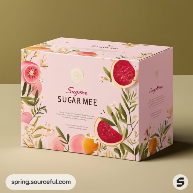 Pink floral mailer box with fruit illustrations