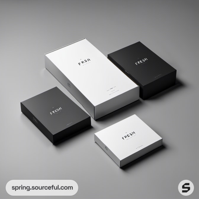 Black and white rectangular boxes with 'FRESH.'