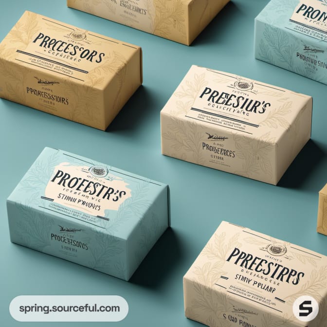 Natural-toned soap boxes on teal background.