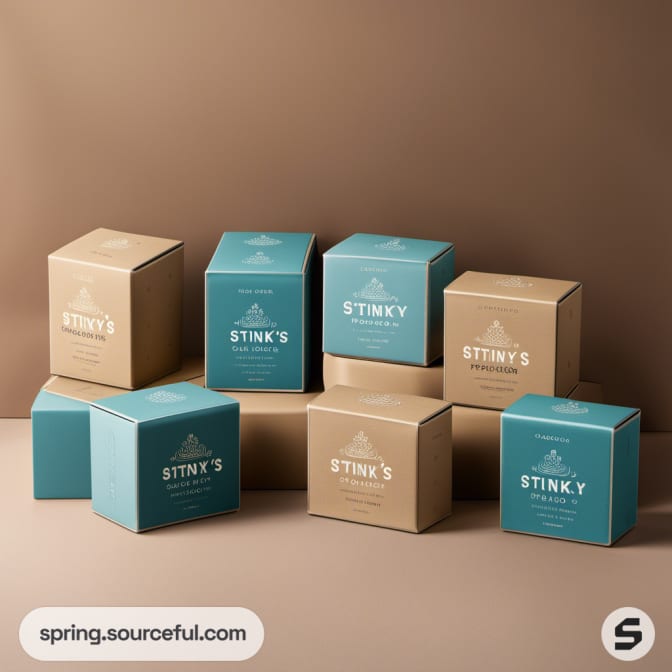 Stacked teal and tan cube-shaped soap boxes.