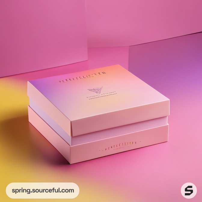 Gradient box with elegant design on pink background.