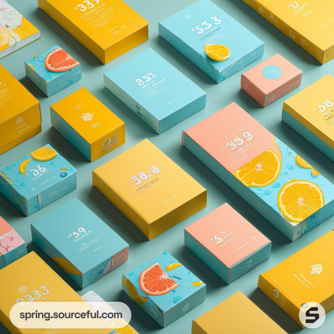 Assorted pastel boxes with citrus fruit graphics