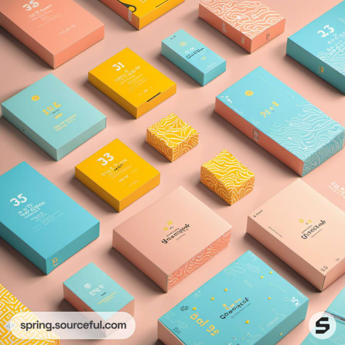 Pastel boxes with subtle pattern designs in a grid