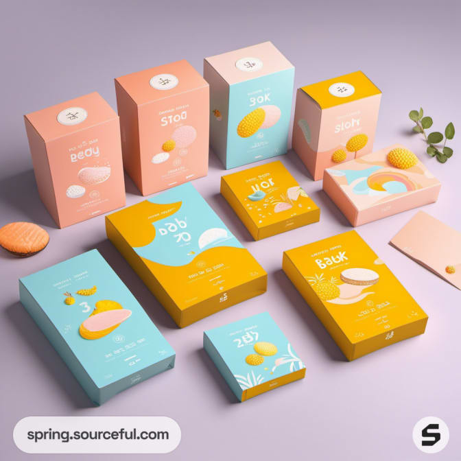 Pastel packaging boxes with round fruit illustrations