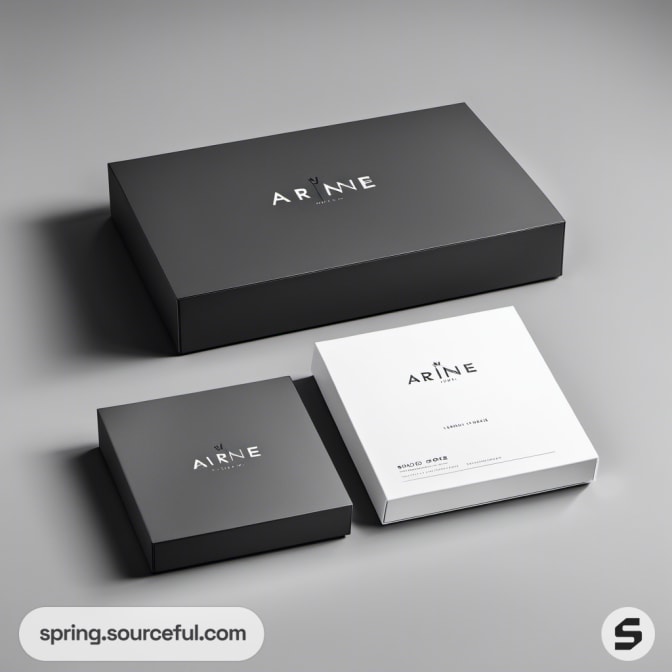 Flat rectangular boxes with 'ARiNE' text, on gray surface.