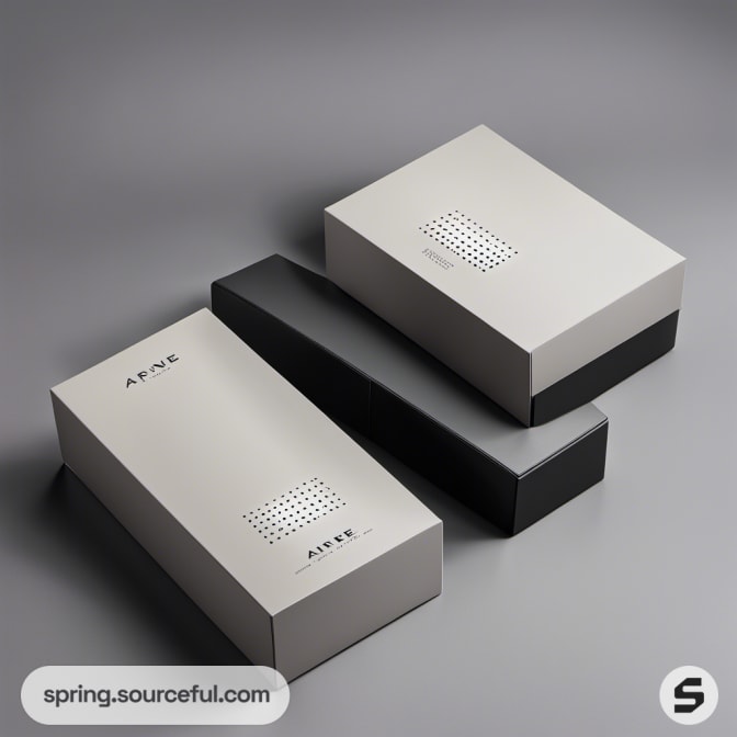 Gray and black rectangular boxes with subtle patterns.