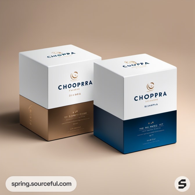 Elegant white and blue cubic boxes on a beige background.