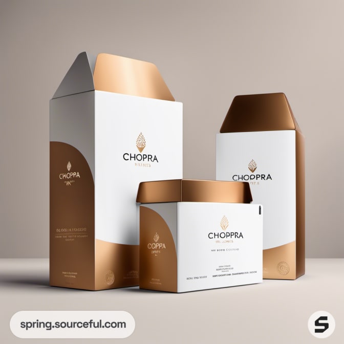 White and gold tall boxes with minimalist design.