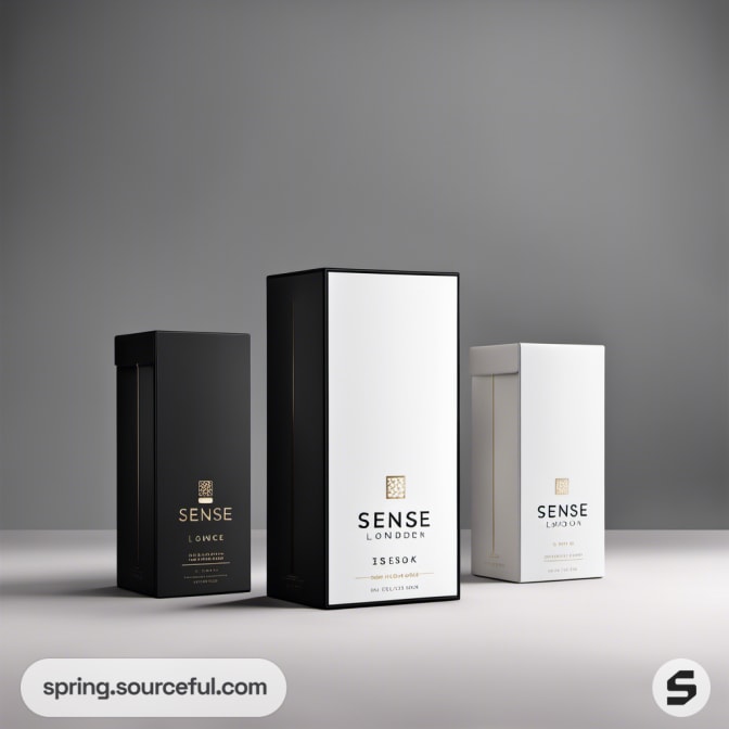 Tall and compact boxes in black and white with 'Sense' label.