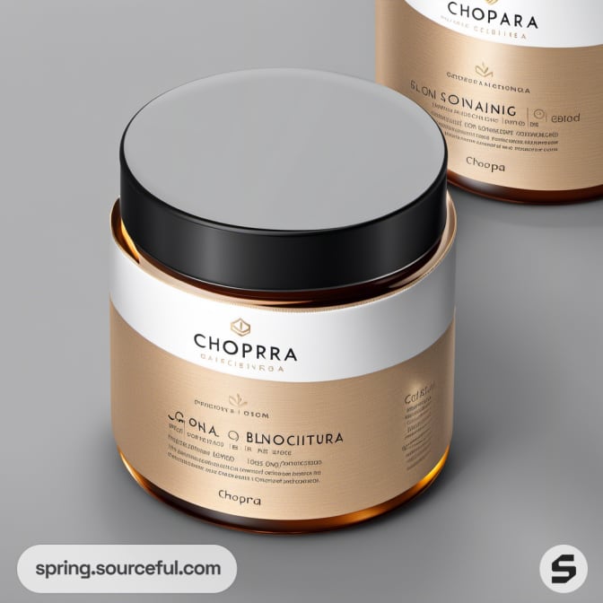 Brown and white cosmetic jar with label on sleek design.