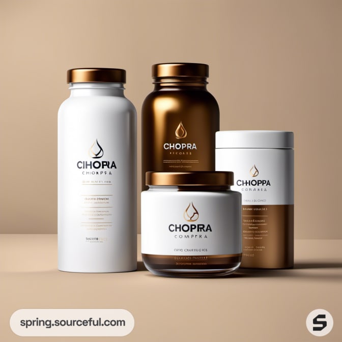 White and gold jars and canisters on a beige background.