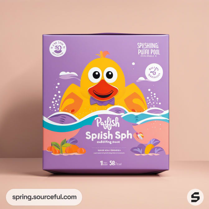 Purple box with duck design labeled 'Splish Spash,' featuring aquatic theme graphics.