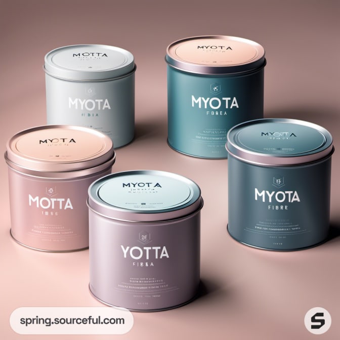 Five cylindrical tins with soft pastel colors