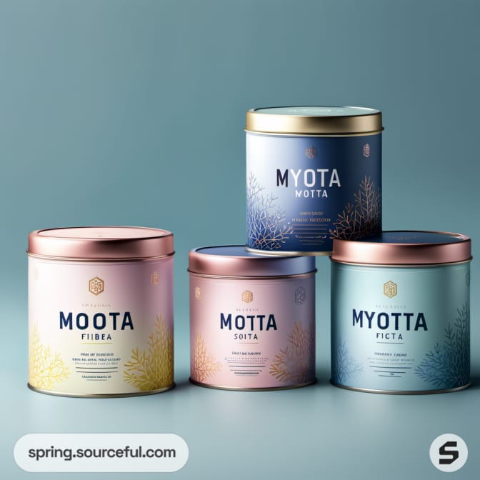 Four cylindrical tins with metallic lids