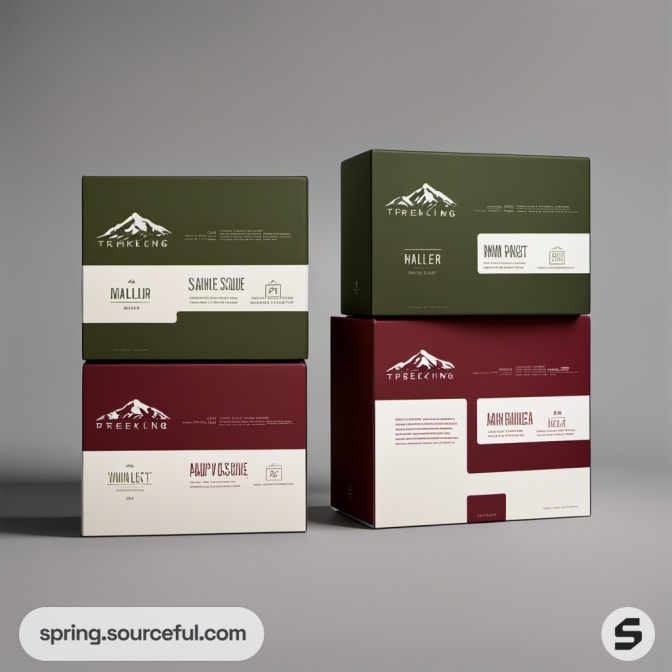 Stacked green and red boxes with mountain logo.