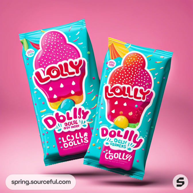 Two colorful ice cream packages with strawberry design on pink background.