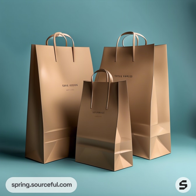 Three tall brown paper bags with handles on teal background.