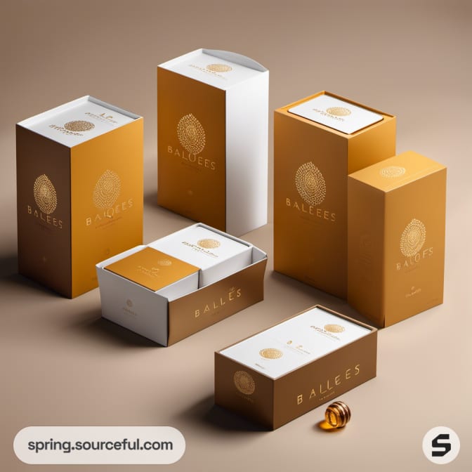 Tall orange and white packaging with honey-themed design.