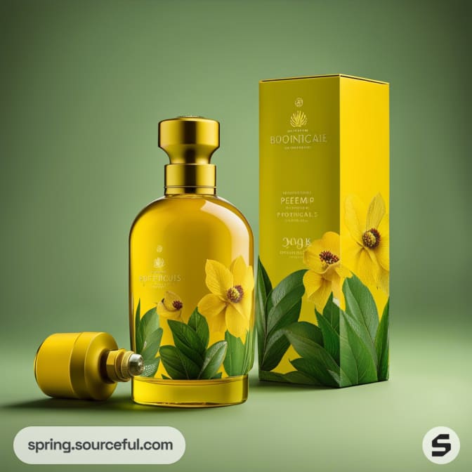 Yellow and green floral bottle with matching box