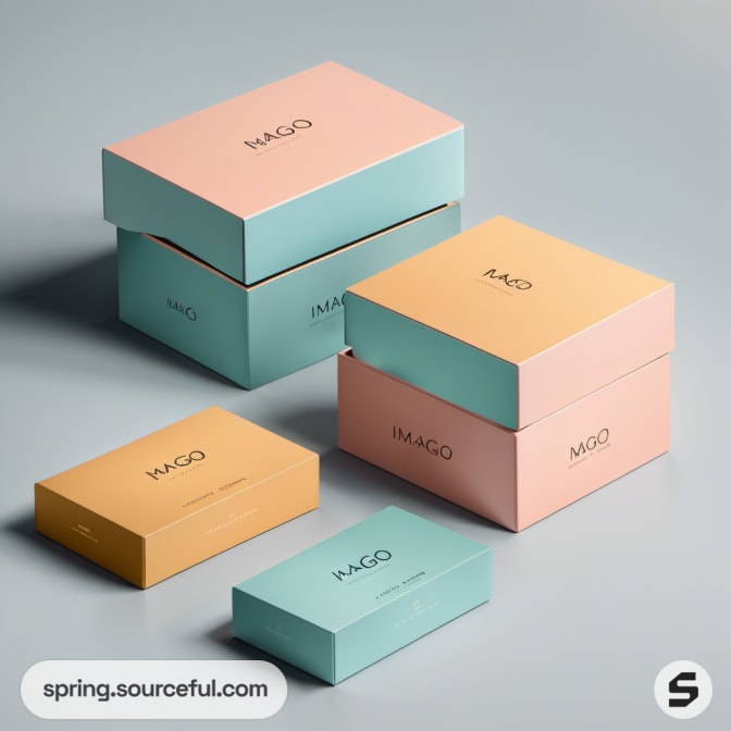 Stacked pastel gift boxes on turquoise background.