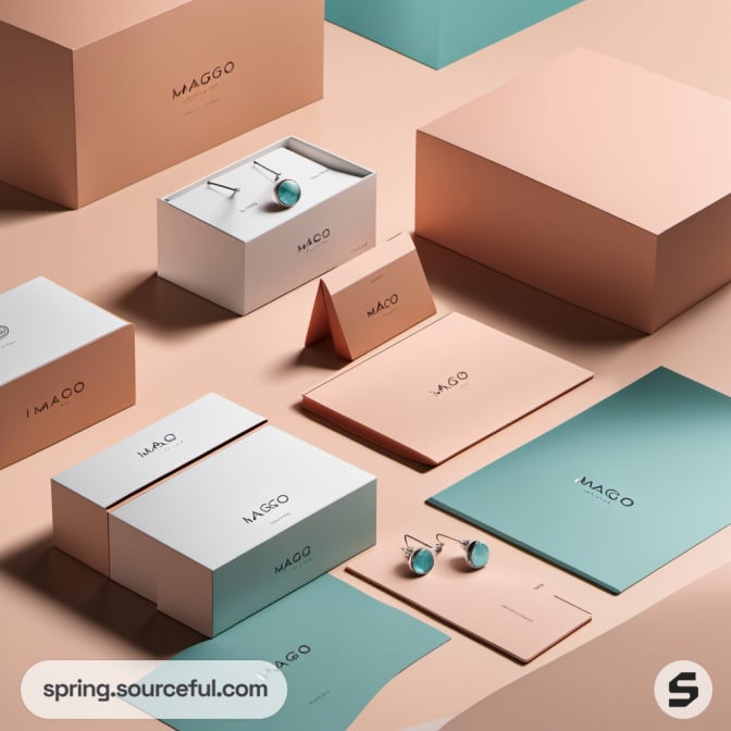 Jewelry and packaging in pastel colors.