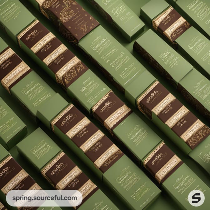 Green boxes with brown accents arranged in a grid pattern.