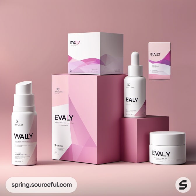 Pink geometric skincare packaging.