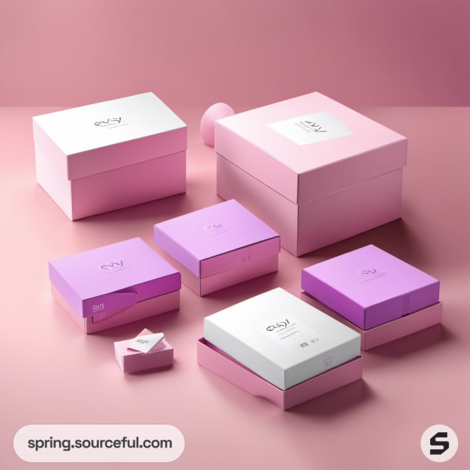 Pink and purple boxes on pink surface.
