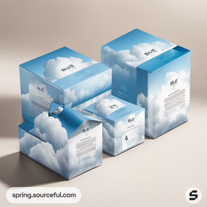 Four blue boxes with vibrant cloud imagery.