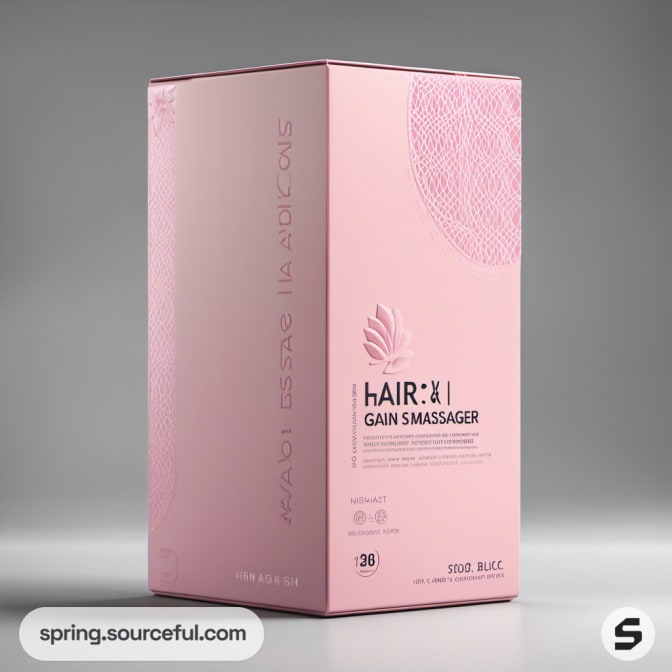 Tall pink box packaging with leaf design for hair care.