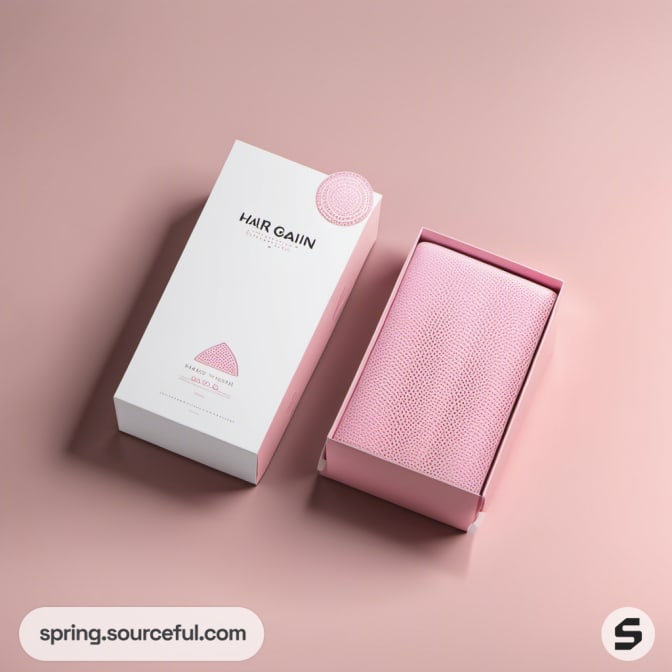 Rectangular pink box with textured interior packaging.