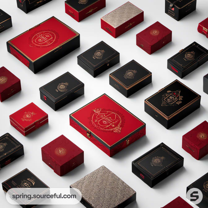 Assorted red and black boxes with 'Danger' labels, arranged in rows.