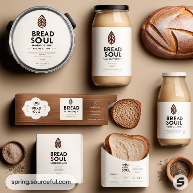 Assorted "Bread Soul" jars and boxes with bread and ingredients.