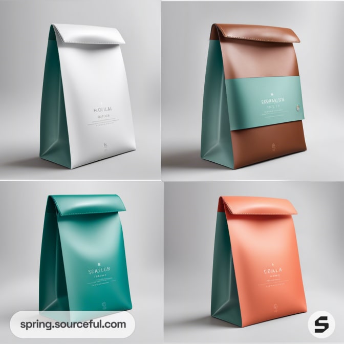 Various colored paper bags with folded tops.