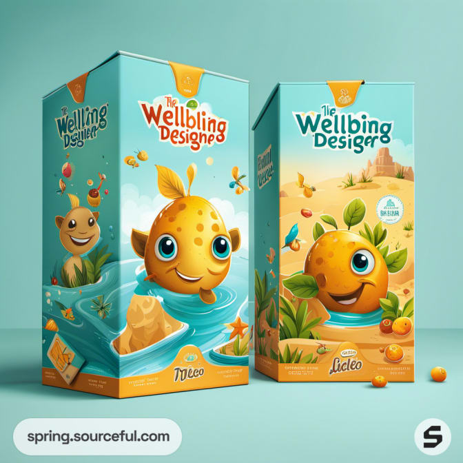 Boxes with cute underwater creature designs and nature themes.