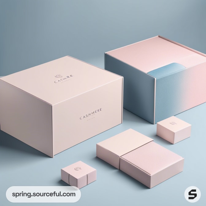 Pastel-colored gradient gift boxes with a minimalist design on a blue background. Multiple sizes display versatility.
