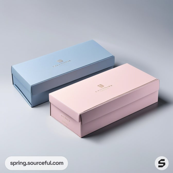 Blue and pink rectangular gift boxes on a gray background.