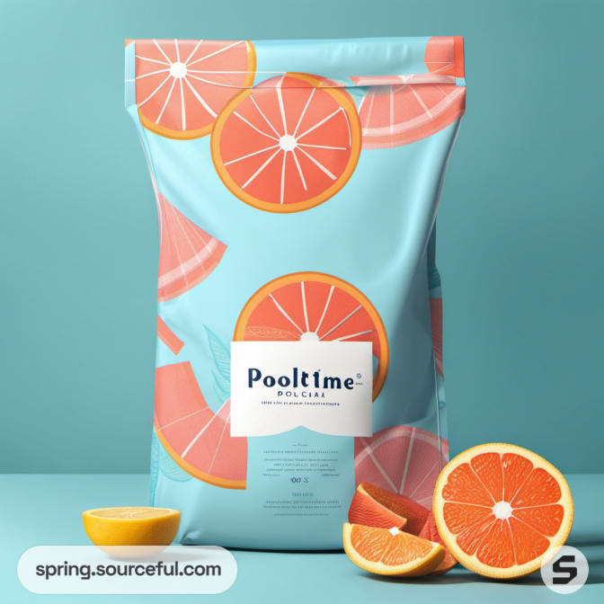 Large blue bag with grapefruit design and citrus fruits.